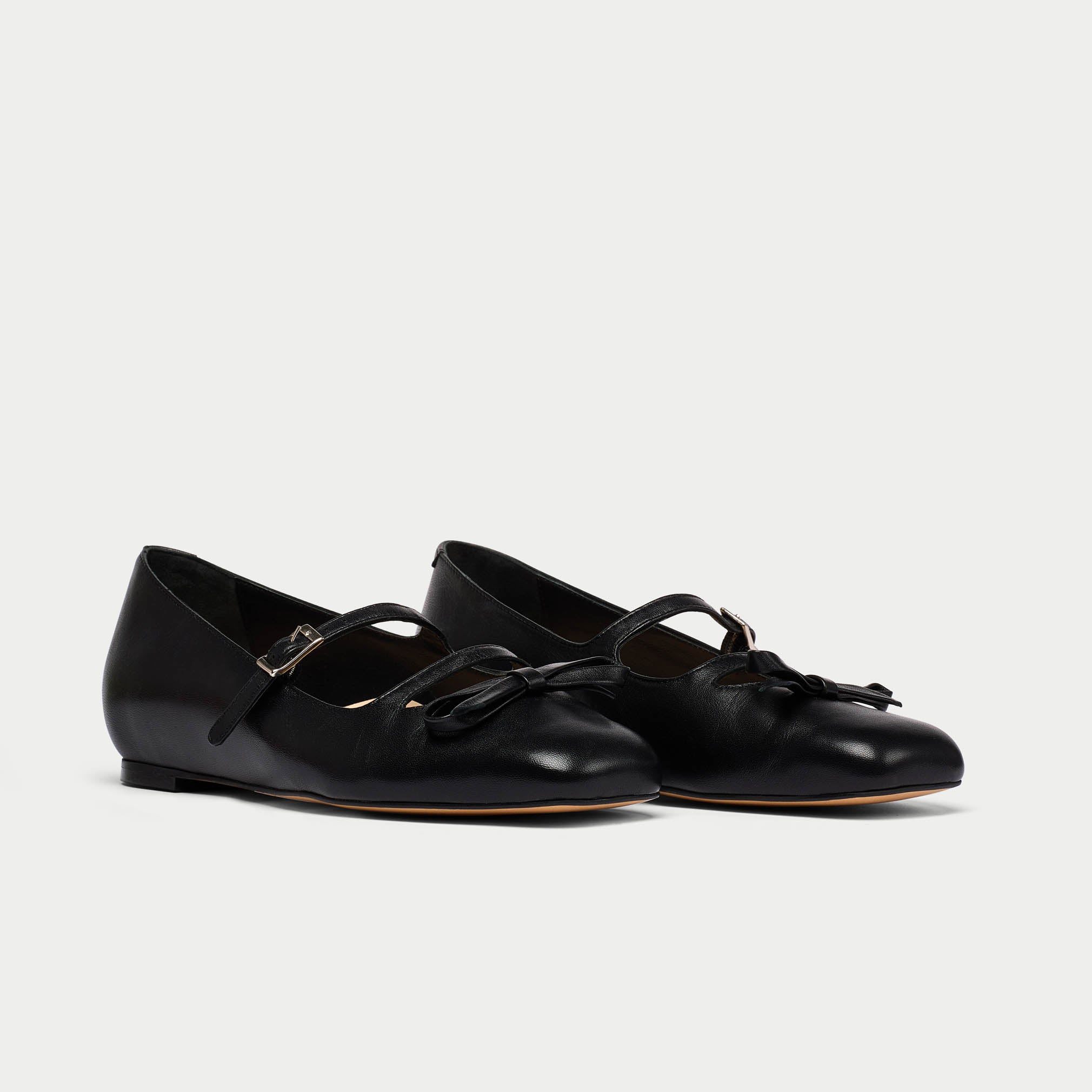 Alexa - Black Leather Ballerinas with Bow - Image 2