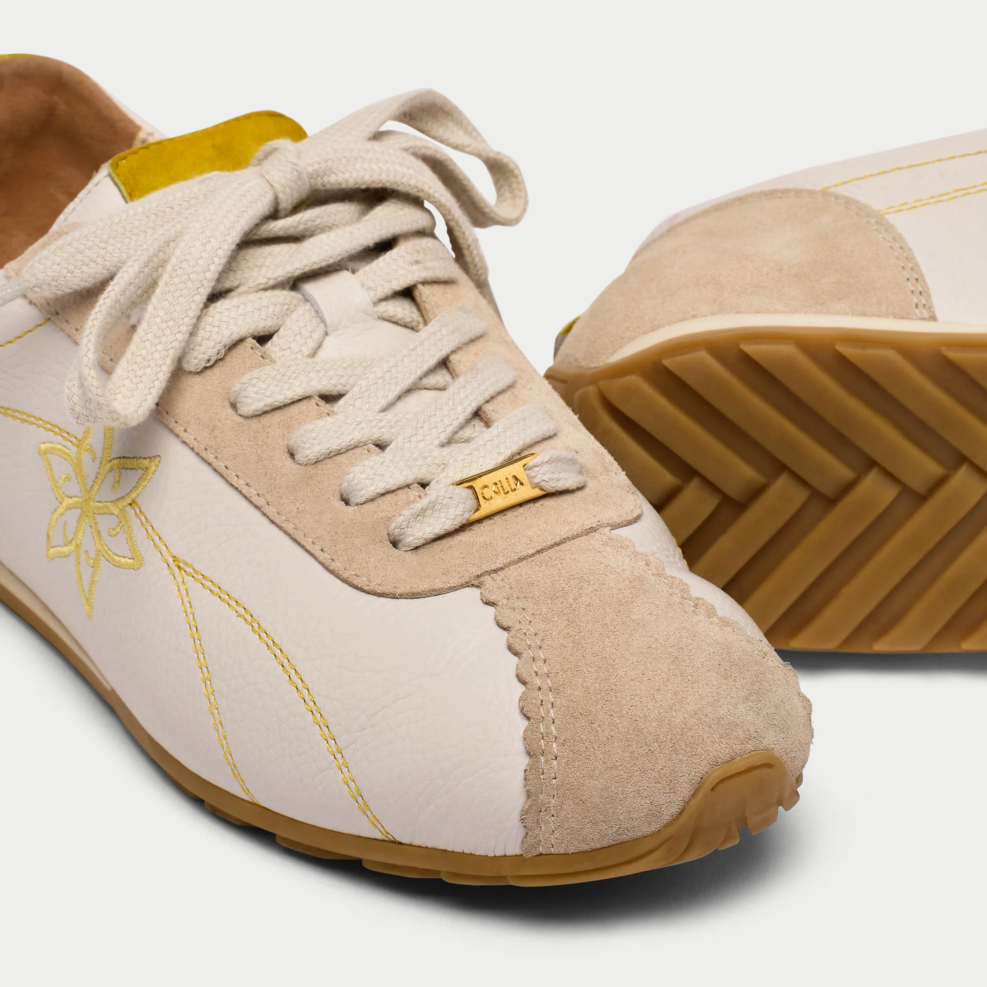 Aurora - Off White & Mustard Wide Fit Trainers - Image 5