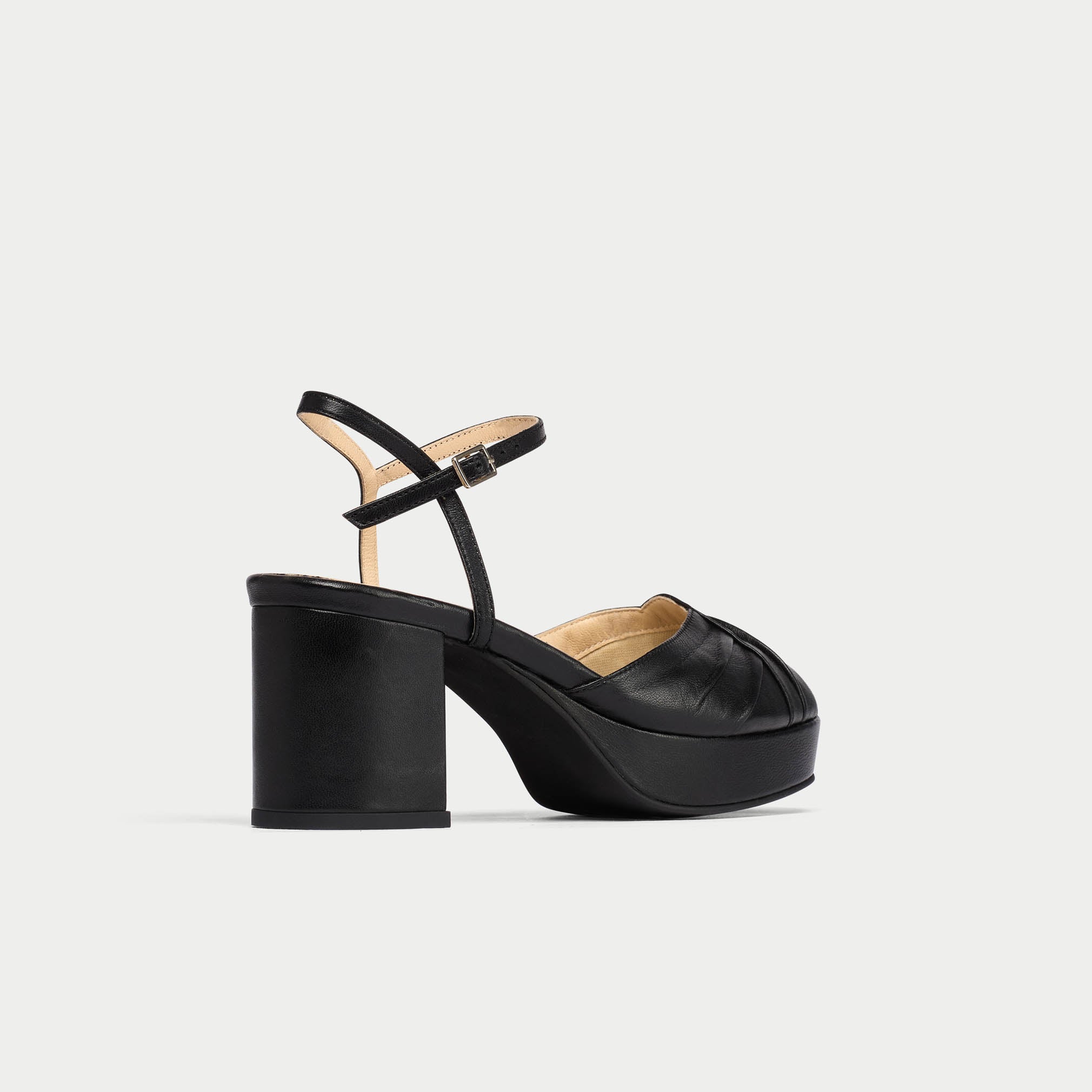Lottie - Black Leather Block Heels - Image 6