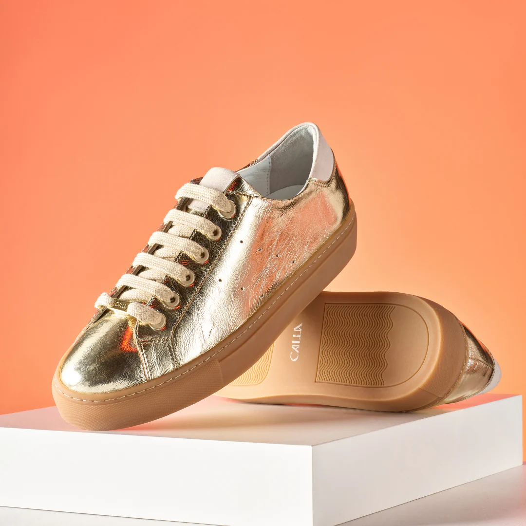 Star - Champagne Leather Wide Fit Trainers - Image 6