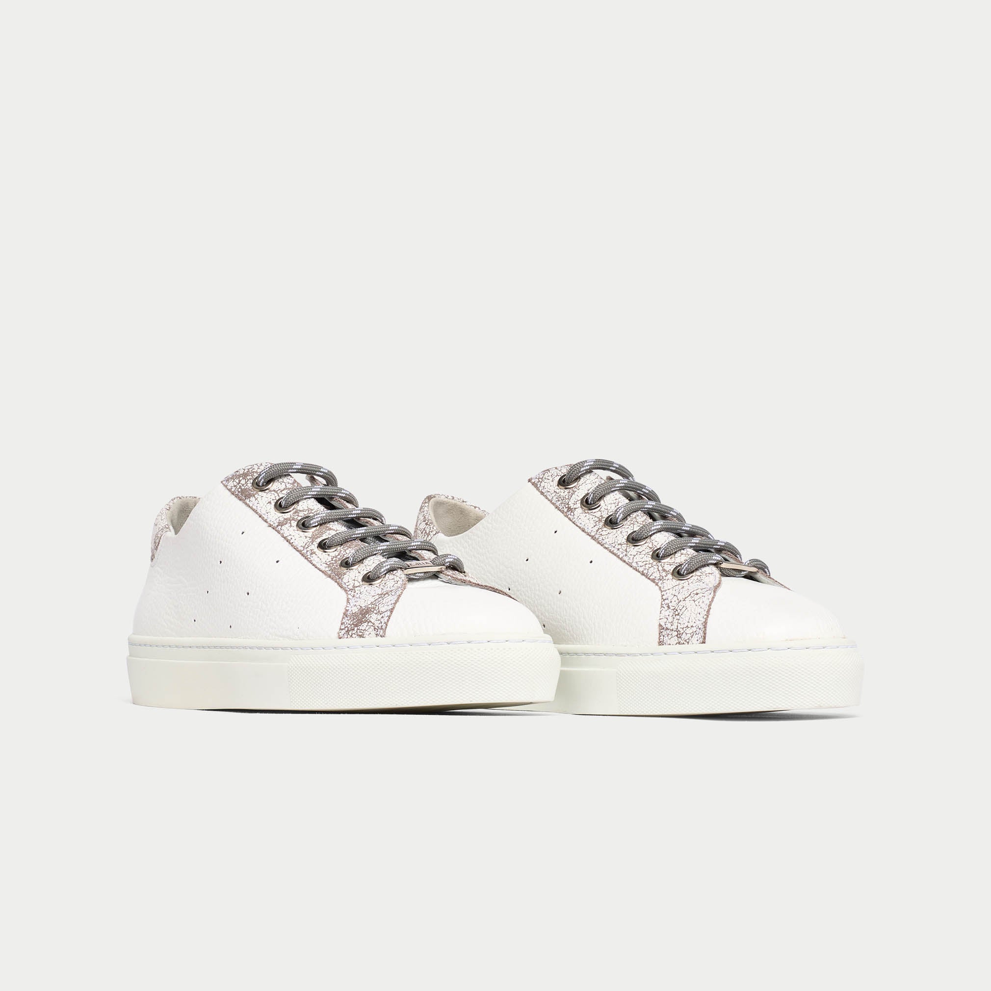 Star - White & Grey Leather Wide Fit Trainers - Image 4