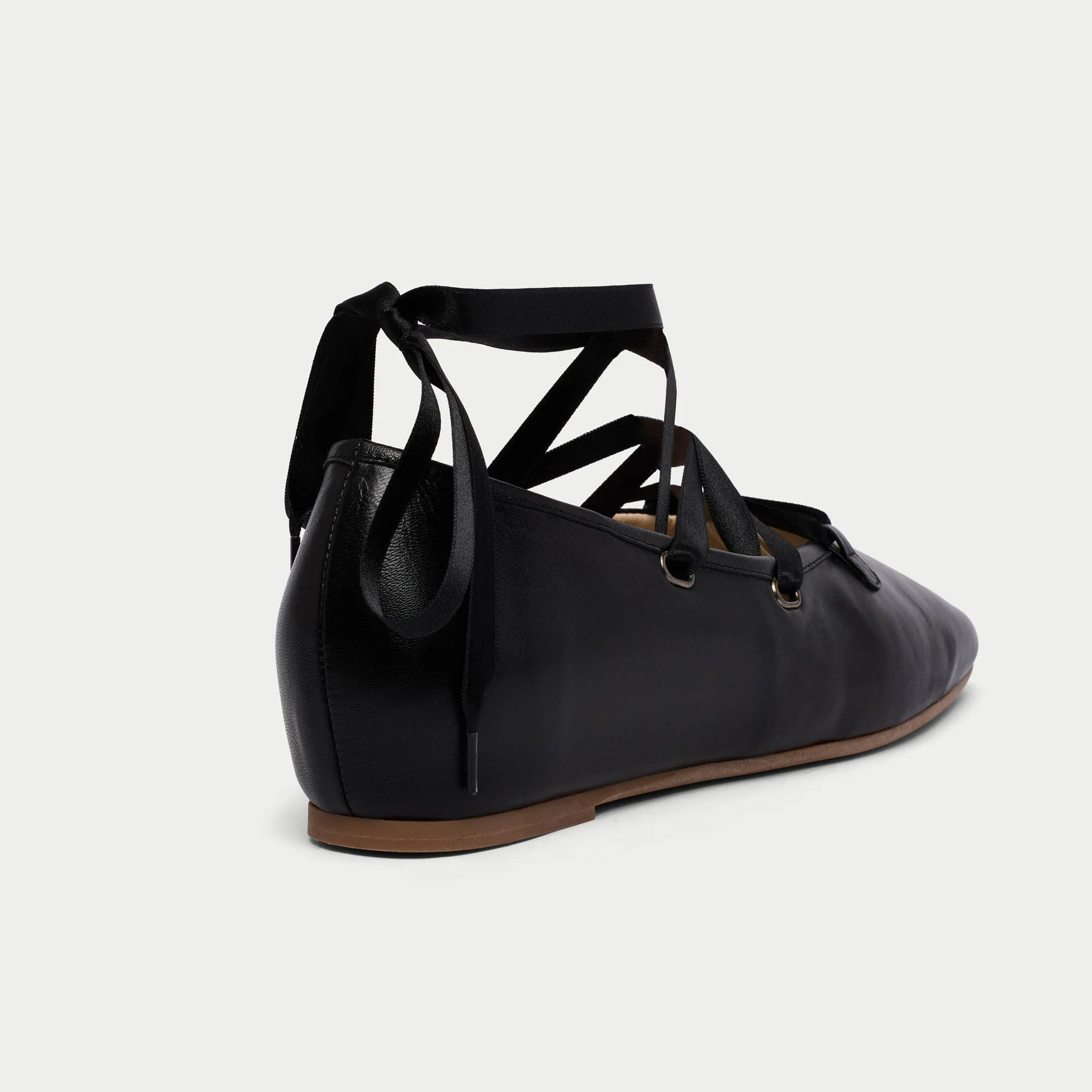 Tilly - Black Leather Ribbon Tie Ballerinas - Image 10