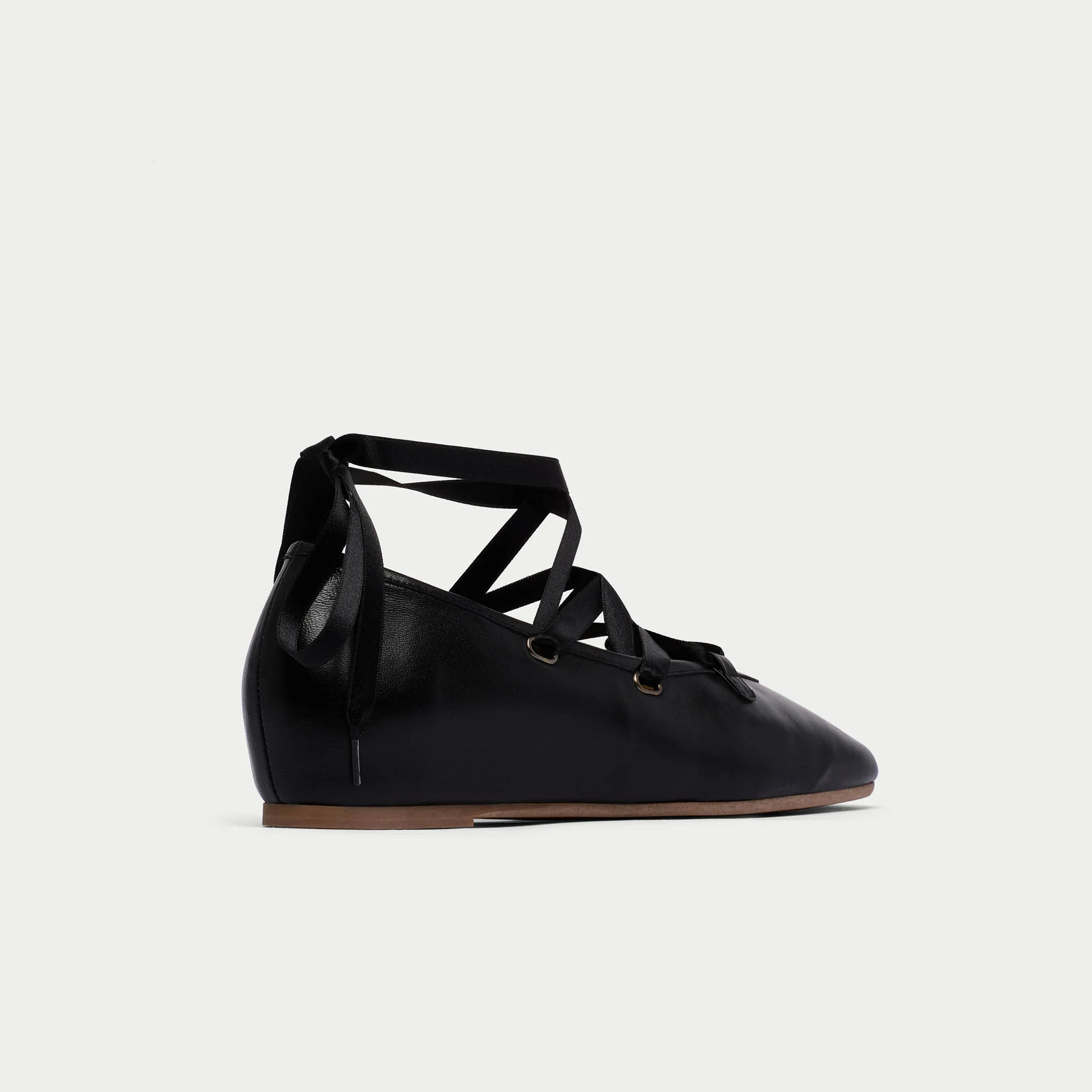 Tilly - Black Leather Ribbon Tie Ballerinas - Image 12
